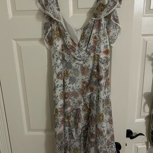 J.O.A. Blue Midi Sundress with Flutter Sleeves and Cowl Neck